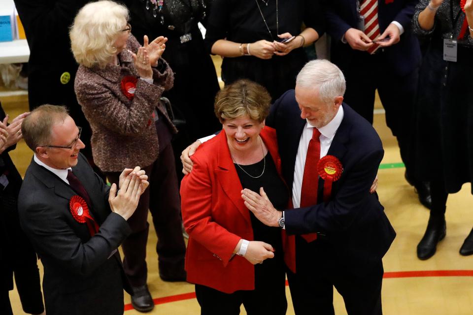 Jeremy Corbyn had been celebrating with his party when he appeared to graze the Foreign Secretary's chest