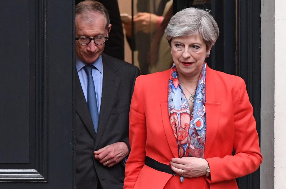  Theresa May leaves Conservative Party Headquaters with her husband Philip this morning. Polls in the run-up to the election gave her a comfortable lead