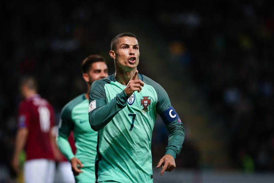  Cristiano Ronaldo celebrates scoring for Portugal against Latvia