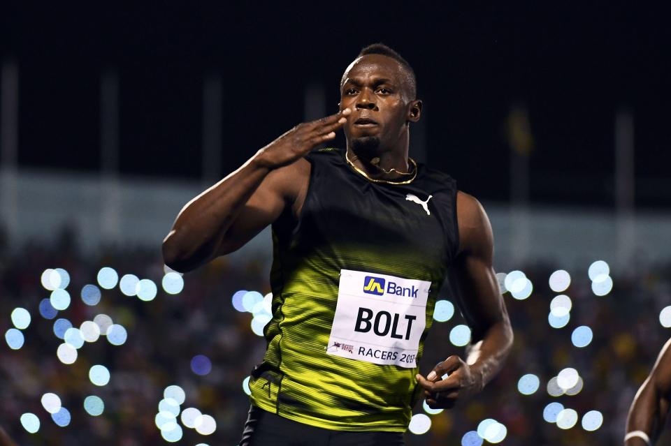  Usain Bolt celebrated after finishing with a time of 10.03 seconds