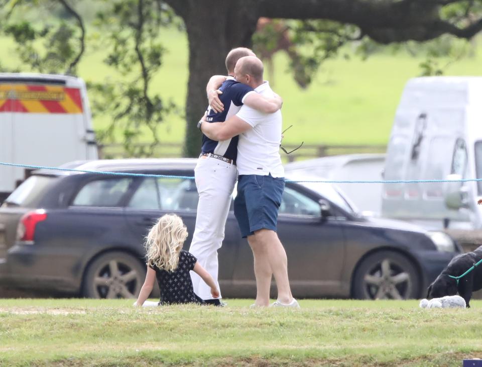 Prince William shared an embrace with his cousin-in-law former England rugby star Mike Tindall