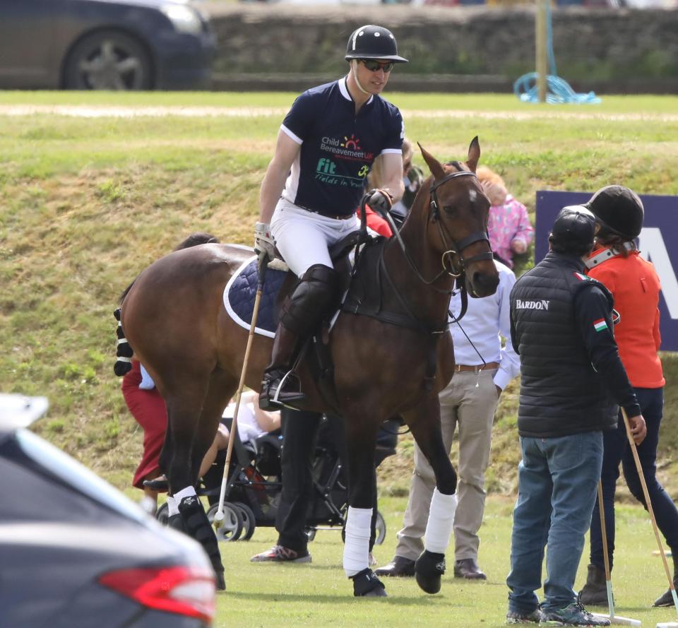 The Duke of Cambridge, a keen polo player, took to the field in Gloucester today