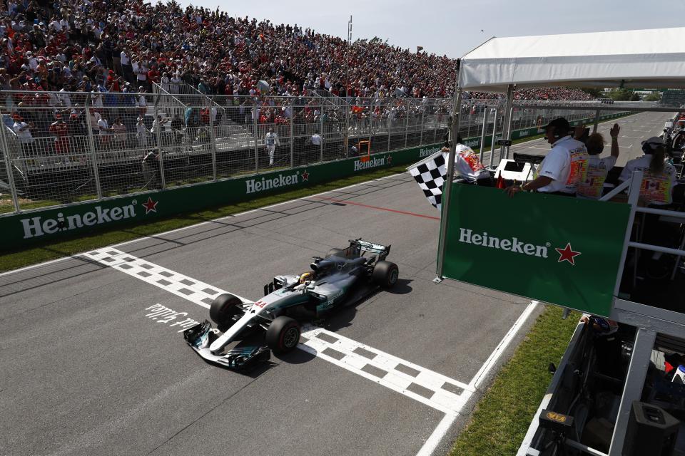  Hamilton raced over the line in first at one of his favourite tracks