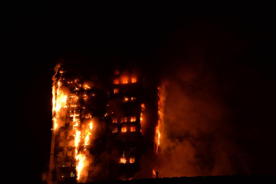 The fire brigade said 40 fire engines and 200 firefighters had been called to the blaze in Grenfell Tower