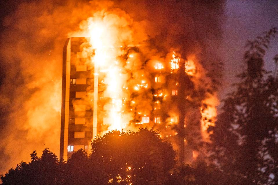  Fierce flames could be seen for miles as the 24-storey building burnt through the night