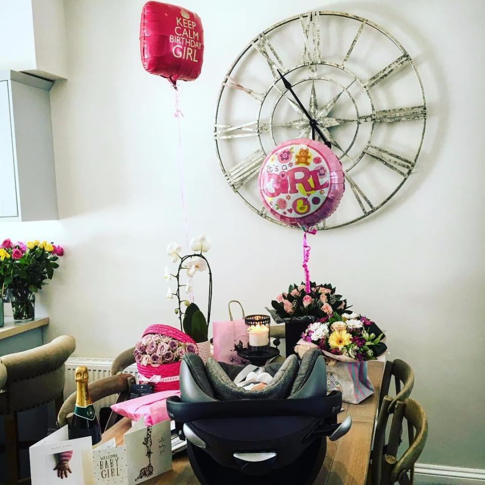  Binky Felstead had a birthday to remember as she brought home her newborn baby girl today