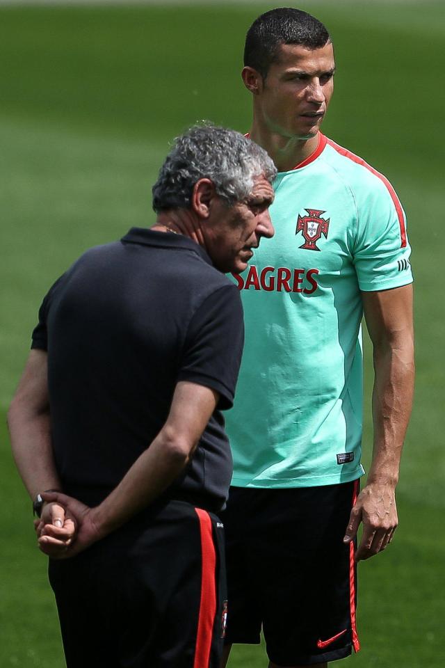  Cristiano Ronaldo in training with Portugal boss Fernando Santos