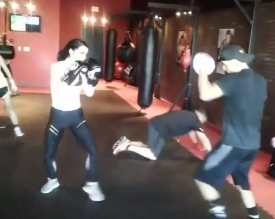 The 24-year-old Norwich wrestler got some pad work in with her trainer in the gym