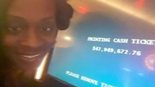  Katrina Bookman in a selfie she took next to the massive slot machine 'win'