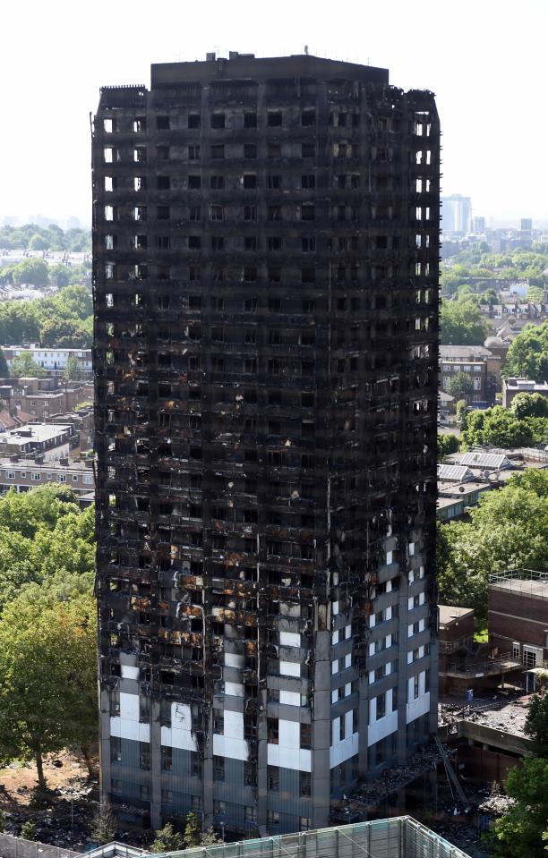  Grenfell Tower in West London is a charred shell after Wendesday's horror blaze