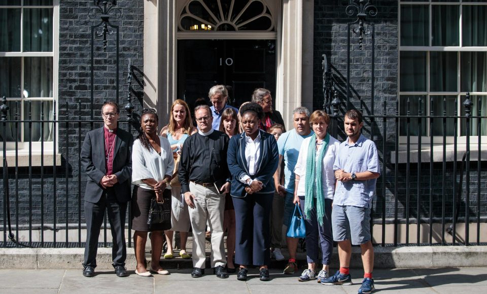  Grenfell victims outside Downing Street after a meeting with Theresa May on Saturday