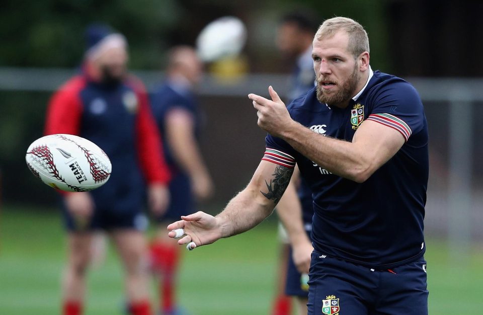  James Haskell was practising his hand-offs during training