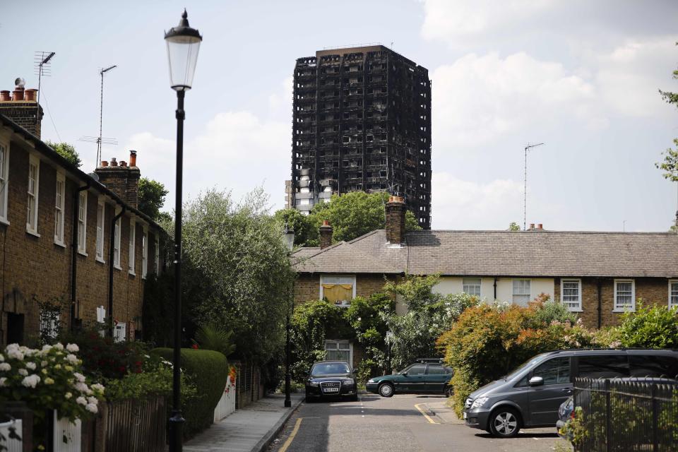  The burnt out shell of the Grenfell Tower block is seen in North Kensington, west London