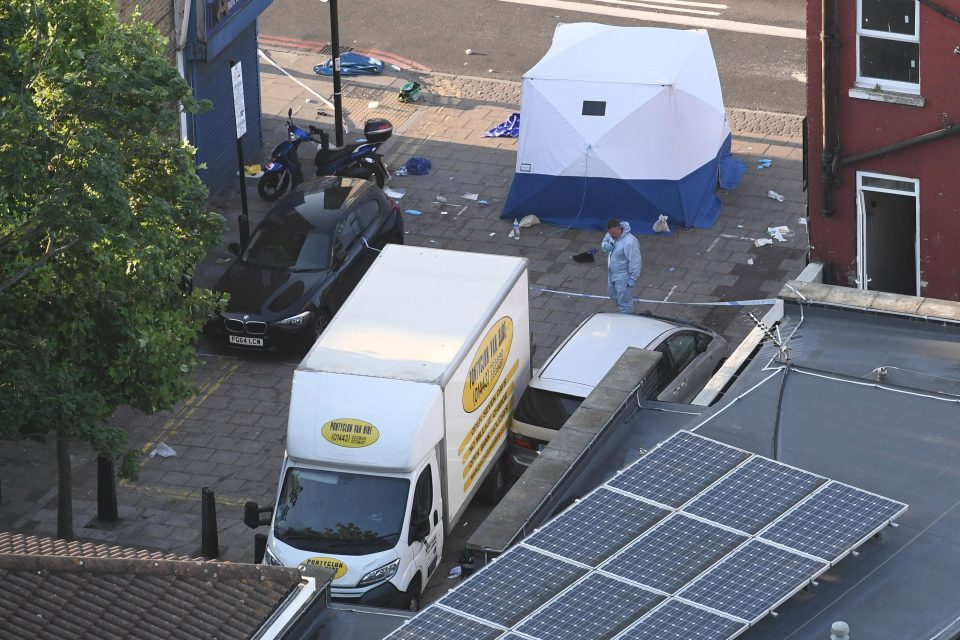  A van sits where it was crashed after a terror attack in Finsbury Park