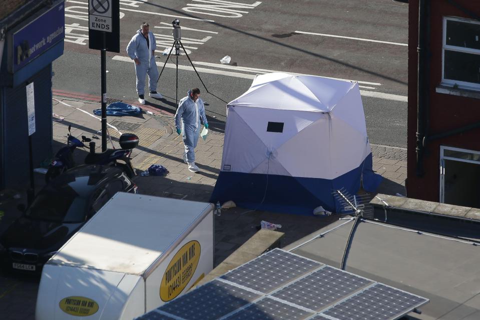  A forensic tent at the scene of the attack in Finsbury Park today