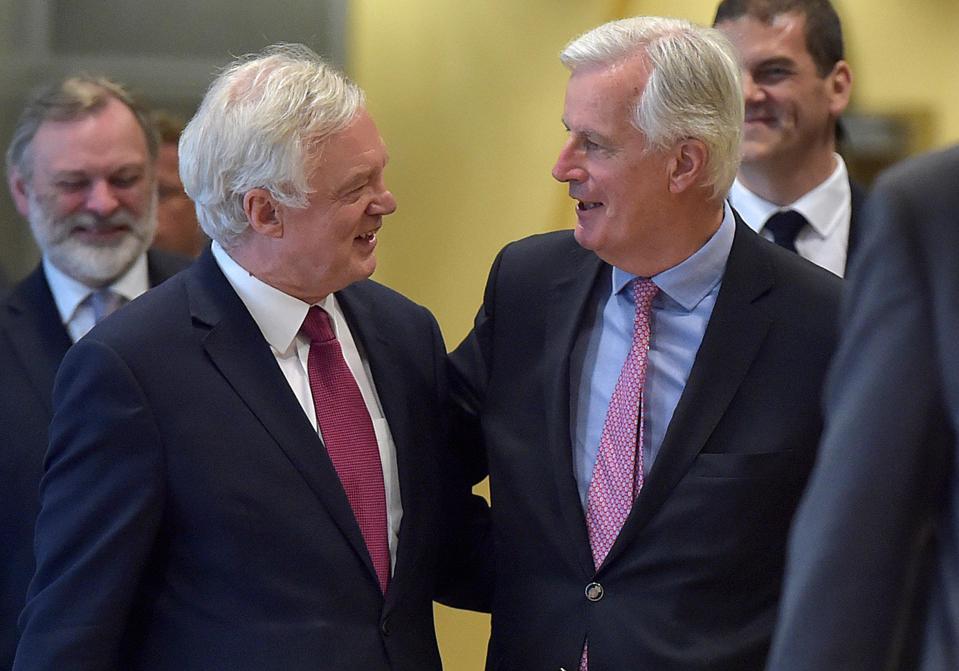  Michel Barnier, right and David Davis, left, swapped hiking gifts on the first day of Brexit talks