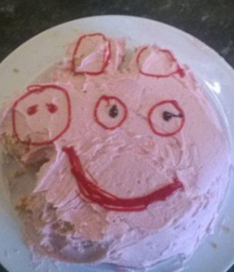 Poor Peppa Pig looks like she’s seen better days thanks to this messy bake