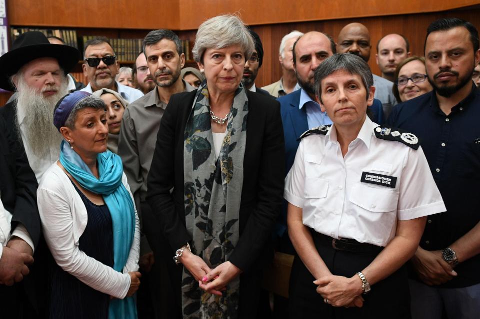  Prime Minister Theresa May and Metropolitan Police Commissioner Cressida Dick talk to faith leaders at Finsbury Park Mosque in north London