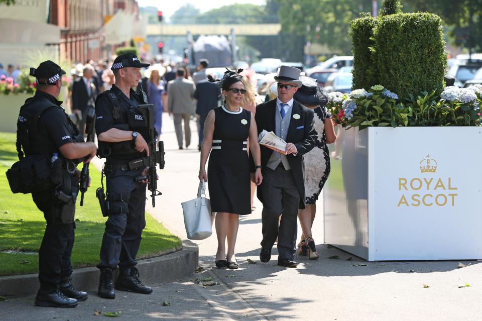  Armed police were spotted at the entrance to Royal Ascot and racegoers had to undergo thorough security checks