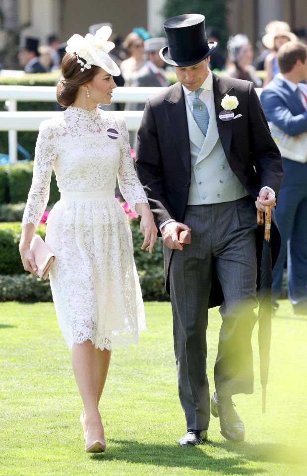  Kate looked elegant in a knee-length white lace dress as she walked alongside Prince William, who looked dapper in a top hat and tails