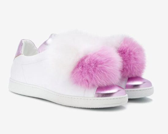  Joshua Sanders' pom pom trainers feature white and pink balls of fluff and a metallic toe cap