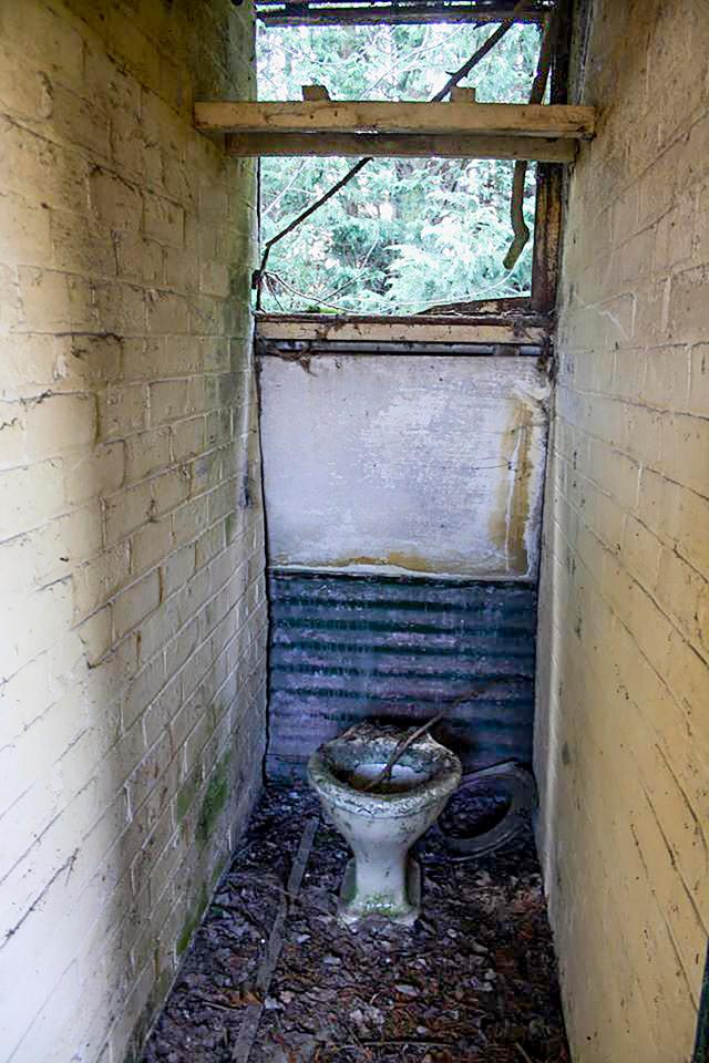  A toilet block in the now abandoned camp in the Cheshire countryside would have once thronged with people