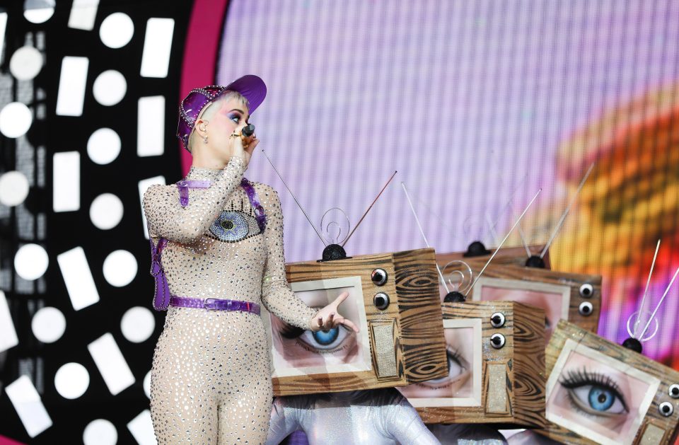  Katy was joined on stage by some very creepy TVs