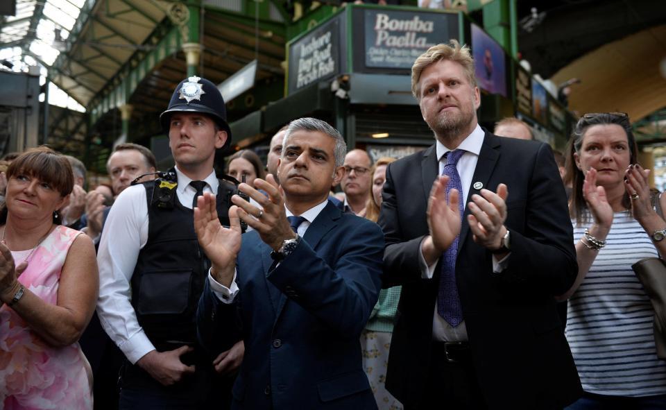  Managing Director of Borough Market Darren Henaghan with Sadiq Khan at the reopening of the market