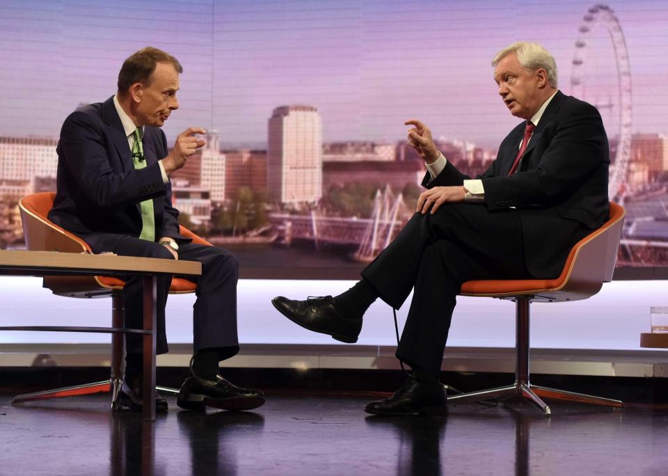  The Brexit Secretary was talking to Andrew Marr on BBC1 this morning