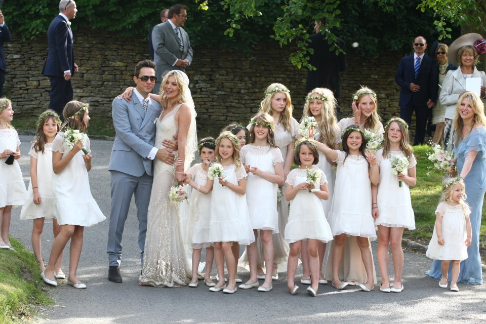 Model Kate Moss also opted to dress her bridesmaids in white