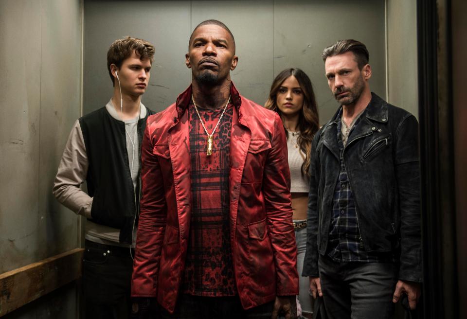  The movie features a killer cast, including Ansel Elgort, Jamie Foxx, Eiza González and Jon Hamm