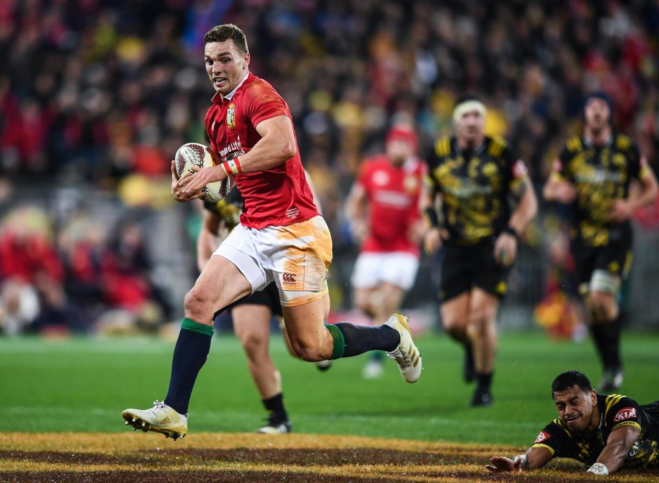  George North races clear to score a try after being switched to centre