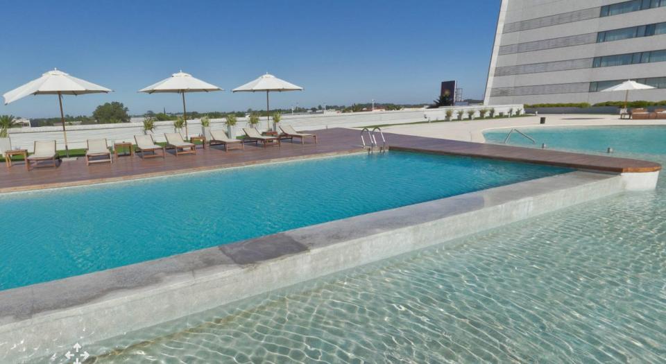 Guests can take a dip in the outdoor pool if the heat gets a bit too much