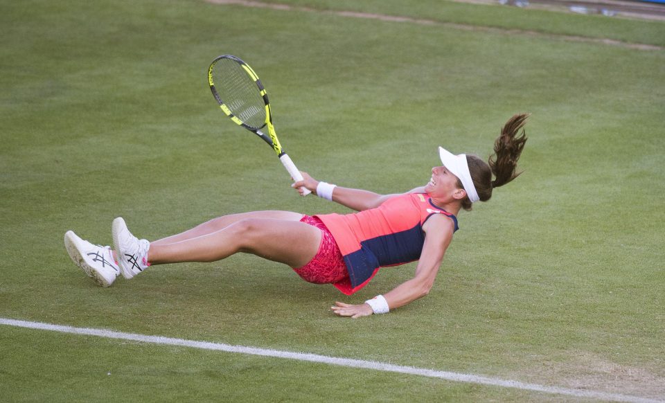  Johanna Konta smacked the back of her head on the court