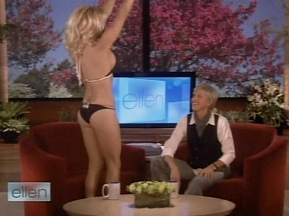  The sex symbol showed off her perfect bikini body when she stripped during an interview on The Ellen DeGeneres show when she was 41