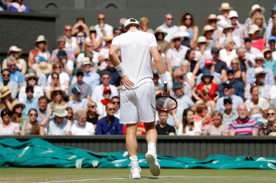  Andy Murray looks forlorn on Centre Court against Sam Querrey