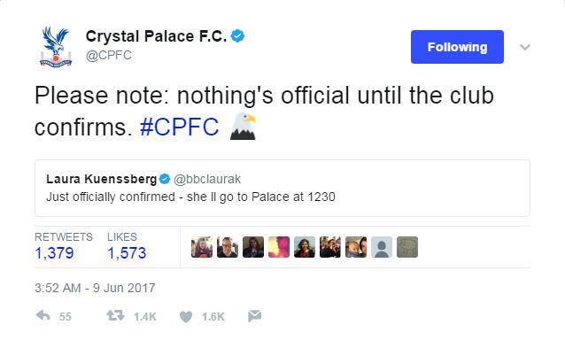 Crystal Palace couldn't resist taking a swipe as Theresa May made the trip to the Palace