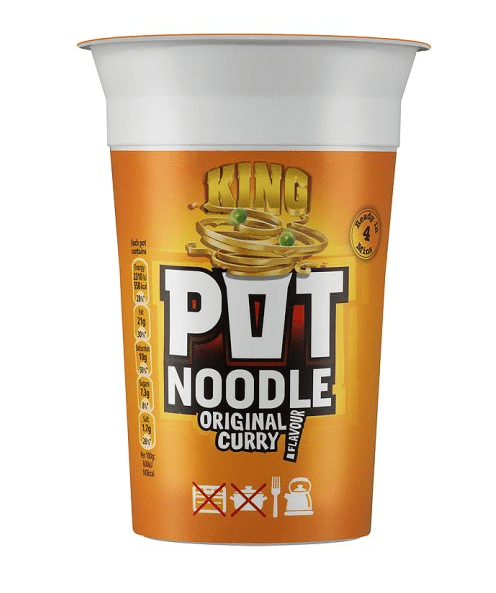  A single pot of original curry Pot Noodle costs £1.32, or £1.16 per 100g