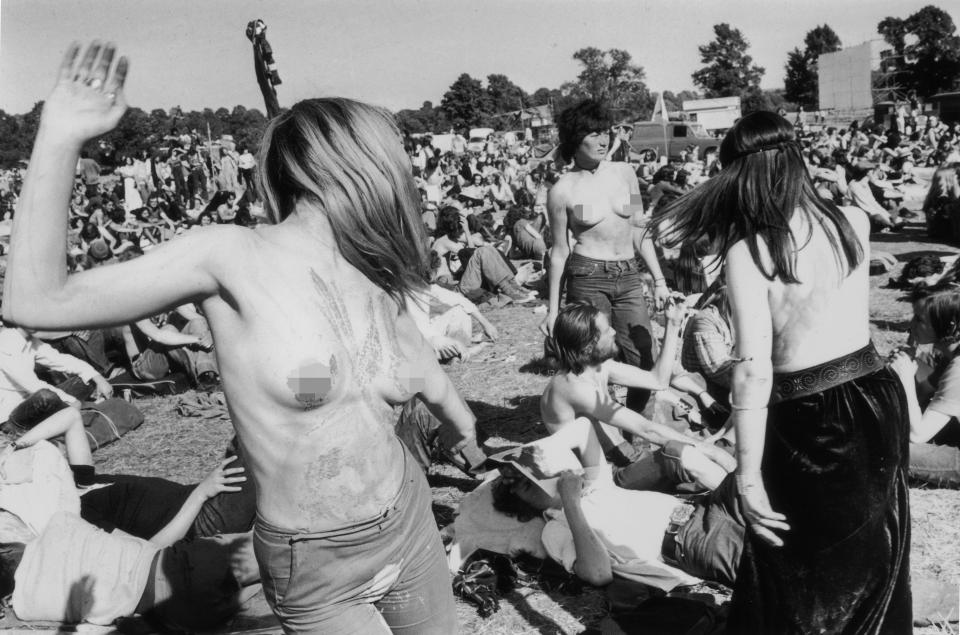  Another photo from 1971 shows revellers dancing the day away. The hippy gathering was planned by Andrew Kerr and Arabella Churchill and there was no fee to enter the grounds