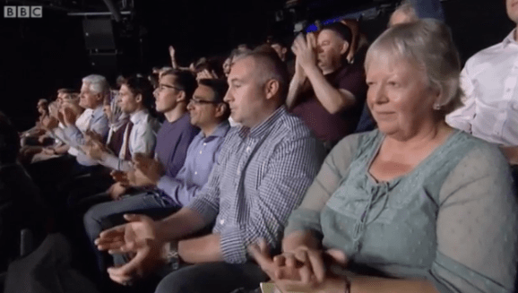  The audience whooped as David Dimbleby called her out