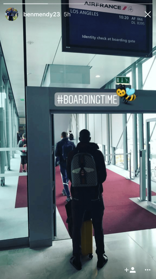 Benjamin Mendy makes his way through the terminal to board his flight to LA