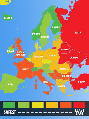  Sun Online also ranked all of the countries in Europe based on the safety findings in the WEF report