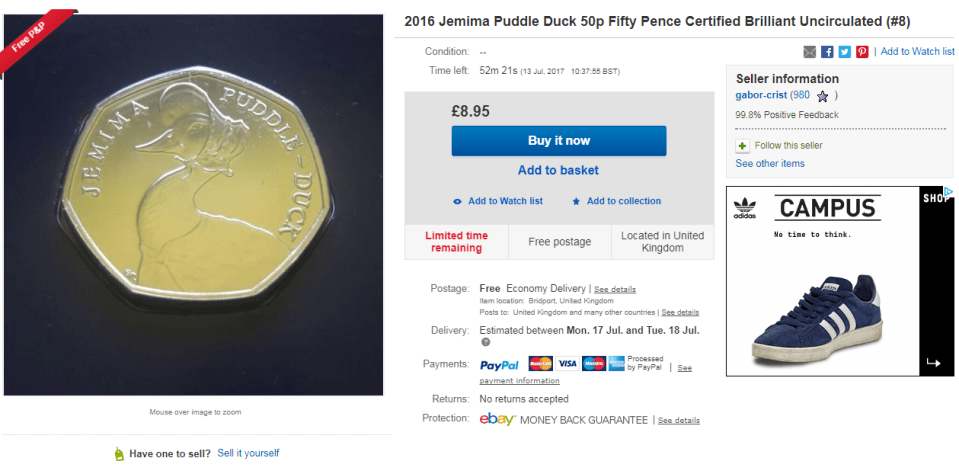 This interest for the coin is already driving up prices on auction site eBay where collectors have been selling it for nearly 17 times its value at £8.95