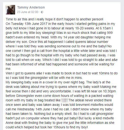  In a lengthy Facebook post Tammy tells of the ordeal she went through