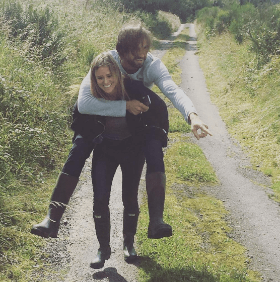 Playful Camilla gave Jamie a piggy back ride as they explored the countryside