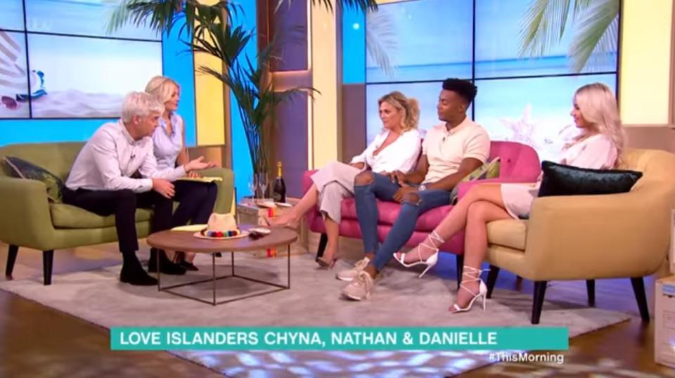  Love Island's Chyna, Nathan and Danielle appear on This Morning with Phillip Schofield and Holly Willoughby