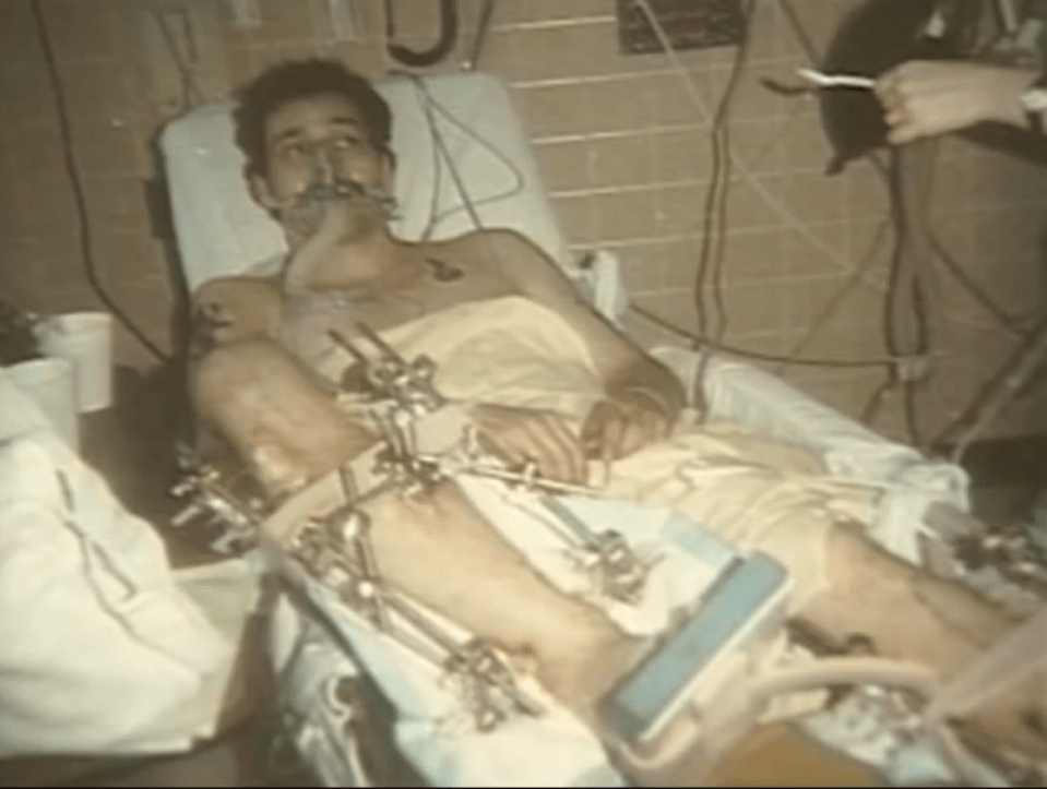  One lucky survivor recovers from his injuries in his hospital bed after the horrific 1986 accident