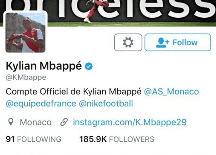 Kylian Mbappe changed his Twitter bio which previously included he was a Monaco player