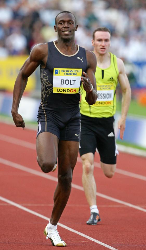  Usain Bolt runs at the Crystal Palace National Sports Centre in London in 2007