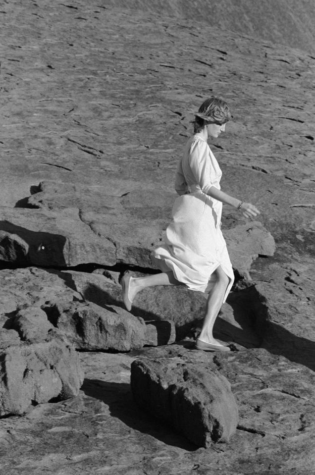  Carefree... Diana skips nimbly at Ayers Rock on 1983 Australia visit